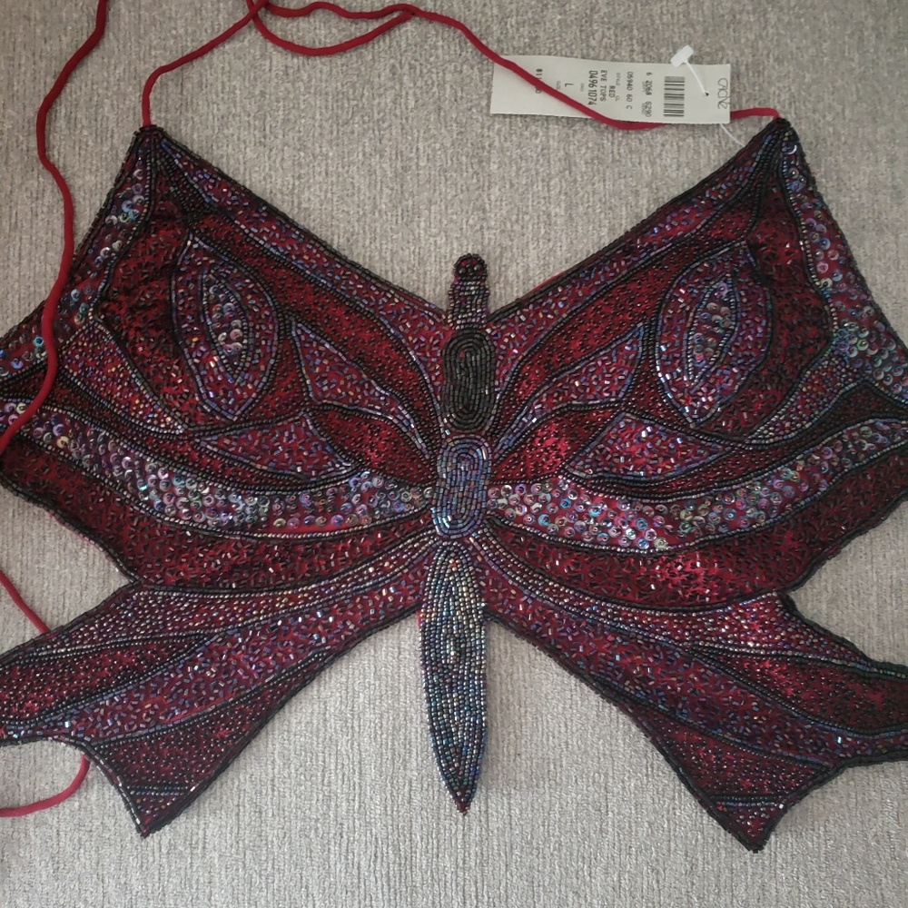 Beaded Cache Butterfly Halter Top sz Large Nwt